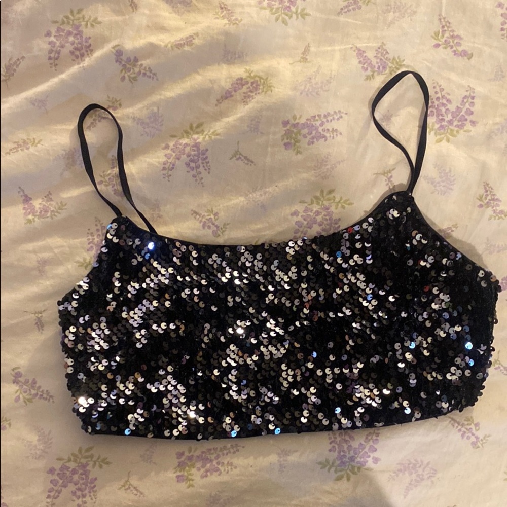 Garage Black Sequin Crop Top